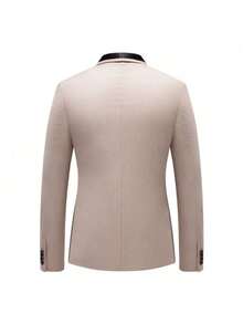 男士修身披肩领单排扣西装三件套，包含配套马甲和西裤，新郎婚礼礼服及伴郎正式服装 - 卡其色 - 查看 4