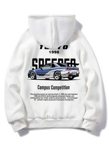 Zrgoth 男士宽松袋鼠口袋连帽衫，汽车爱好者的理想之选，秋冬季 - 白色 - 查看 6