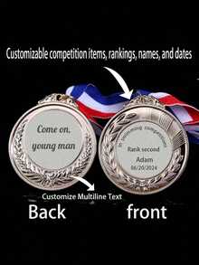 1 huy chương kim loại khắc tên theo yêu cầu, viền trang trí hình bông lúa mì, chất liệu hợp kim kẽm, huy chương giải thưởng cuộc thi dành cho trẻ em, bảng kỷ niệm vinh danh sự kiện thể thao marathon, có thể dùng làm quà tặng động viên cho trẻ em. - Nhiều màu - Xem 8