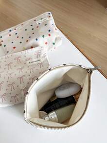AGG, Floral & Polka Dot Fabric Cosmetic Bag, Large Capacity Zipper Makeup Organizer, Portable Travel Toiletry Storage Bag, Multi-Functional Pencil Case, Gift For Women & Girls - Multicolor - View 4