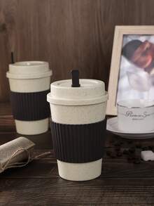 1pc Plastic Coffee Cup, Travel Mug With Lid - Multicolor - View 1