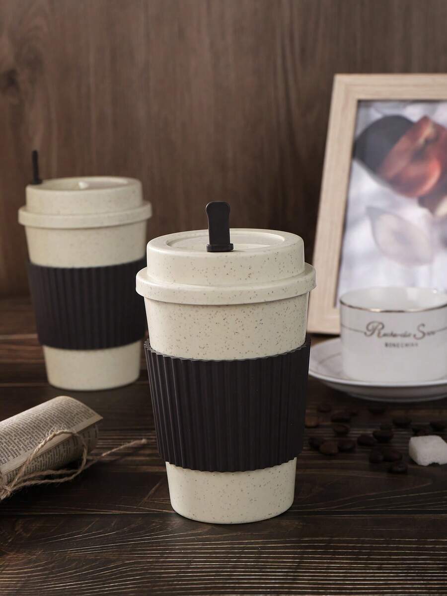 1pc Plastic Coffee Cup, Travel Mug With Lid - Multicolor - View 1