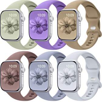 6条柔软硅胶防水运动表带，兼容 41mm、40mm、38mm、45mm、44mm、46mm、42mm、49mm，适用于 Ultra、SE、Series 10、9、8、7、6、5、4、3、2、1