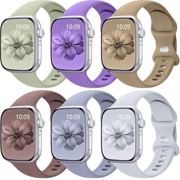 paquete de 6 correas compatibles con de 41mm, 40mm, 38mm, 45mm, 44mm, 46mm, 42mm, 49mm para mujeres y hombres, correa de silicona suave, resistente al agua, para deporte, reemplazo de pulsera para Watch Ultra SE Series 10 9 8 7 6 5 4 3 2 1