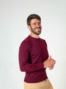 TRICOT DE LUXO Men's Basic Knitted Sweater, Quality Pullover, Autumn Winter - Gỗ đỏ - Xem 4