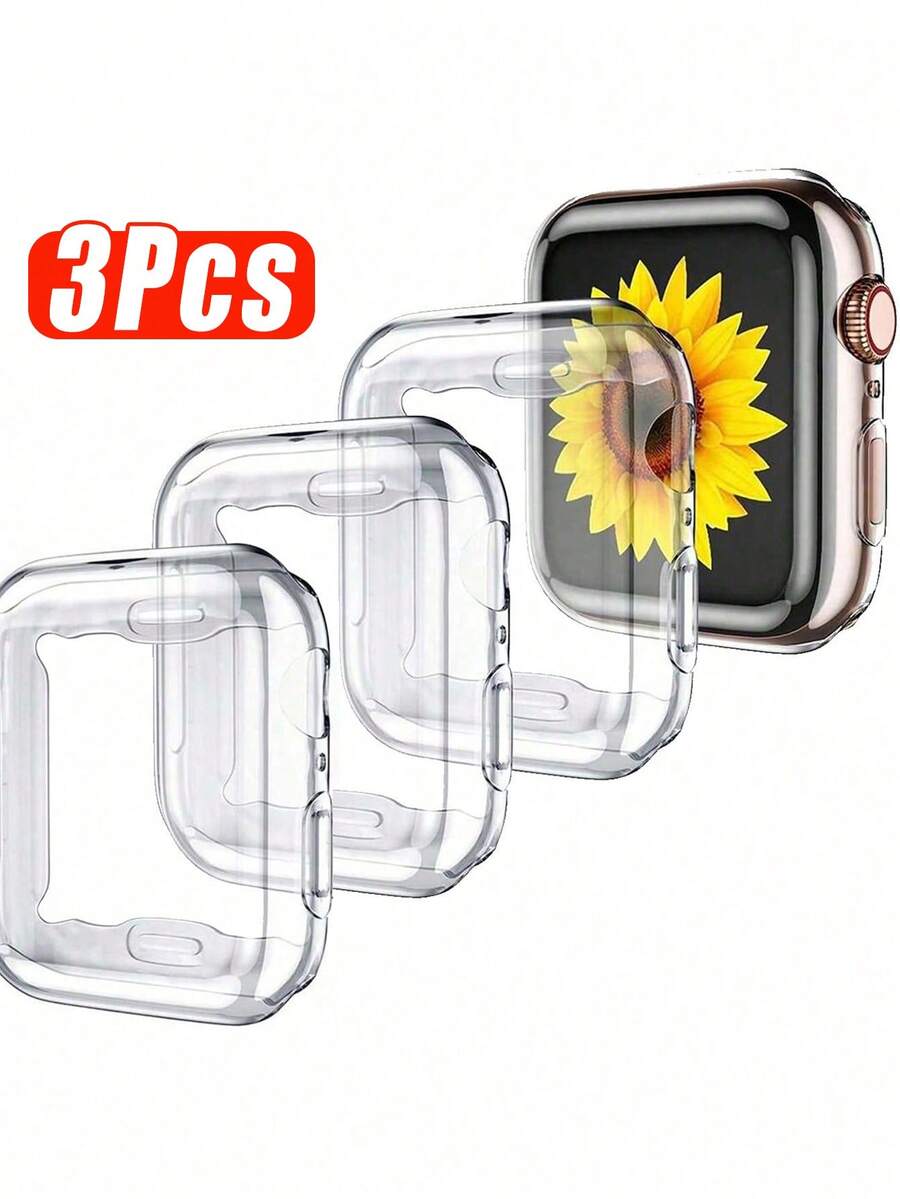 3 buc folie de protecție pentru ecran TPU, compatibilă cu seriile 9/8/7/SE/6/5/4/3/2, dimensiuni 45/44/42/41/40/38 mm, potrivită pentru accesorii pentru ceasuri inteligente din seria 9/8/7/SE/6/5/4 - Transparent + Transparent + Transparent - Vizualizare 1