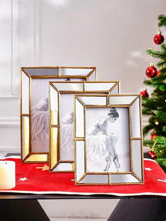 1 adet Modern Minimalist Altın Çerçeveli Cam İşlemeli Dekoratif Fotoğraf Çerçevesi, Reçine Malzeme Altın Ev Masaüstü Dekor Fotoğraf Çerçevesi, Yatak Odası, Çalışma Odası, Ofis Masası İçin Yatay ve Dikey Çift Amaçlı Fotoğraf Çerçevesi