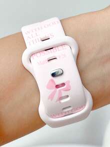 1pc Pink Bow Slogan Printed Silicone Strap Bands Compatible With Apple Watch Band 38mm 40mm 41mm 42mm 44mm 45mm 49mm (S10 42)Mm (S10 46)Mm Women,Fashionable And Cute Sports Silicone Watch Strap Compatible With Iwatch Series 11 Ultra 3 SE3 Ultra 2 S10 SE2 9 8 7 SE 6 5 4 3 2 1, Perfect Gift For Thanksgiving,Halloween,Birthdays,And More-Unisex For All Ages,Fashion Accessories