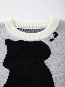 ANDREILEE Unisex Casual Loose Pullover Sweater With Cute Cat Intarsia Pattern, Relaxed Fit Round Neck Long Sleeve Knitted Tops For Spring, Autumn And Winter - Grey - View 5