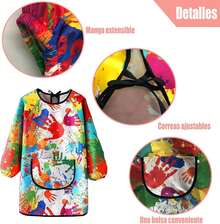 Delantales para Niños, Mandiles para Niños, Delantal de Pintura Impermeable Con Bolsillos Mangas Largas Antimanchas Con Correas Ajustables, para Niños de 3 a 16 Años Para Pintar y Cocinar - Grande - Ver 4