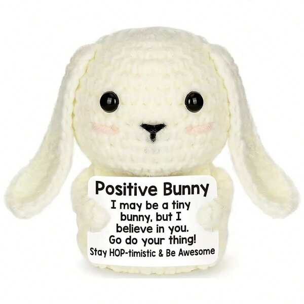Mini Inspirational Positive Crochet Animals Bunny – Handmade Motivational Gift For Women Men Friends Coworkers Family Birthday Christmas Easter Basket Stuffer White Elephant Ideas