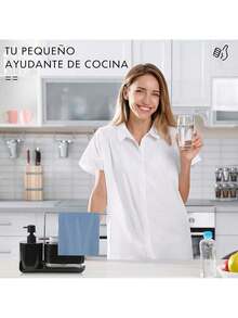 Bebeay Dispensador De Jabon Cocina, 4 In 1 Dispensador Deón para Trastes con Soporte para Paños y Jabonera, Abs Resistente, Juego De Jaboneras Organizador para Cocina, Baño y Fregadero (Nergo) - nervio - Ver 12