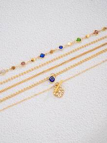 2pcs/1set Fashionable Vintage Elegant Devil's Eye Y-Shaped Long Necklace Set For Women, Inlaid Colorful Faux Gemstone, Suitable For Daily, Party, Vacation, Date, Holiday Gift