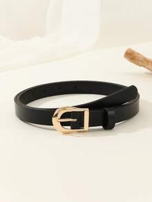 1 chiếc thắt lưng da PU thời trang đa năng khóa vàng sáng bóng dành cho nữ - màu đen - Xem 6