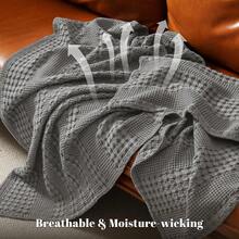 Cobija de 100 % algodón lavado de punto gofre, ligera, para primavera y verano, estética, transpirable, no irrita la piel, para decoración de habitación y oficina, 127 x 152 cm, gris oscuro - Rosa Oxidada - Ver 4