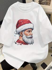 Santa Claus Pattern White Short Sleeve T-Shirt