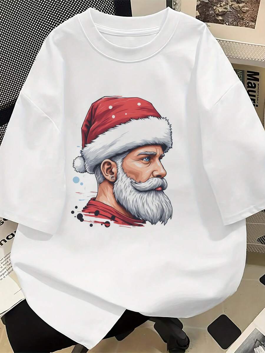 Santa Claus Pattern White Short Sleeve T-Shirt