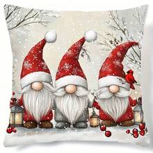 Ultra-Soft Christmas Gnome Throw Pillow Cover 17.7" Square - Festive Holiday Decor, Single-Sided Print, Perfect For Living Room & Bedroom, No Insert Included Gnome Pillow Covers