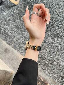 创意不对称水钻手链式皮表带，适用于38/40/41/42/44/45/46/49毫米表盘尺寸，兼容 Ultra/SE10/9/8/7/6/5/4/3/2/1系列表带