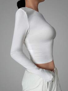 Women's Solid Color Casual Fashionable Versatile Sexy Elegant Hollow Out Twist Back Backless Long Sleeve T-Shirt, Suitable For Back To School Season, Street, Daily Commute, Vacation, Party, Date, Valentine's Day, Christmas