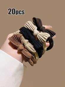 20pcs Mixed Color Bow Hair Scrunchies, Elegant Minimalist Korean Style Hair Ties For Ponytail Decoration, Cute Princess Casual Hair Accessories, Durable & Stretchy Ponytail Holder, Suitable For Daily Wear