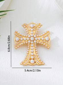 1 pieza Broche de cruz con perlas exageradamente elegante y lujoso, muy adornado, adecuado para banquetes, bodas, fiestas, citas casuales y salidas, joya de moda multifuncional como regalo para mujeres, excelente para amigas, hermanas, amantes, Día de San Valentín, aniversario