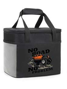 1pc Cartoon Car Pattern Insulated Lunch Bag, Large Capacity Lunch Box Tote Bag, Aluminum Foil Lining, Suitable For Work Commute - 28*24*21CM - View 14