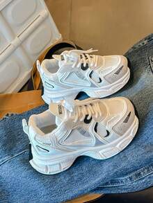 Teenage Girls' Comfortable Lace-Up Sports Shoes, Suitable For Daily Wear, Versatile Contrast Color, Campus Student Shoes, Spring/Autumn - Màu be - Xem 4