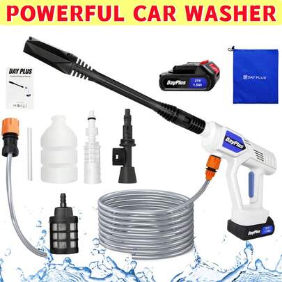 AutoFu Portable Cordless Car High Pressure Washer Jet Water Wash Cleaner Gun + 2 Batteries, Lightweight And Portable, Powerful Car Washer, Garden Cleaner
