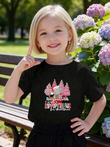 Playeras de niño Árbol de Santa Brilla Alegría Navideña tops para adolescentes sudaderas de niño Camisetas de niña Regalos navideños Camiseta de Halloween para niñas Camisetas navideñas Camisetas para niños y niñas La tela es suave, transpirable y cómoda, hecha de puro algodón. - Negro - Ver 1