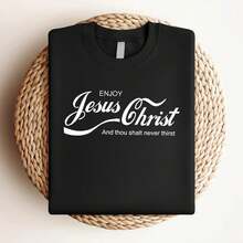 180g pure Cotton Enjoy Jesus Christ Christian Religious God Church Bible T Shirt New Comfortable Print Round Neck Short Sleeve graphic female Soft Stretched Versatile Women Top Graphic Tees women Top For Everyday Wear Unisex Breathable T-Shirt For Women Casual Stylish - Negro - Ver 4