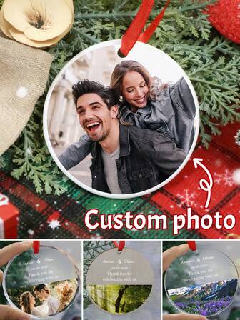 Anpassade förlovningspresenter för par, personliga juldekorationer för hemmet, presenter till brudgummen, julklappar med bröllop, anpassningsbara foton och texter för familjen, första julen, anpassade julklappar med bild, god jul, brudgum, brud, jul, årsdag, rumsdekor