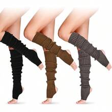 Long Leg Warmers Women 24 Inch Over Knee Knit Ribbed Leg Warmer Stirrup Yoga 80s Party Dance Ballet Supply - 黑色,深灰色,卡其色 - 查看 12