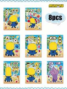 Minions Minions 8/16/24 Pcs Minions Theme Puzzle Stickers Suitable For Birthday Decorations, Cute Big Eyes, Creative Face-Changing Mobile Phone Luggage Stickers DIY Stickers, Suitable For Birthday Parties, Halloween, Christmas, Weddings, Theme Decoration Stickers
