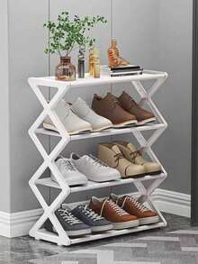 1 4-Tier Bookshelf Or Shoe Rack For Entryways, Hallways, Bedrooms And Dormitories, Black/White, Can Be Used As A Bookshelf, Shoe Rack, Easy To Assemble, Sturdy And Durable, Foldable Shoe Rack, Thickened Plastic Material Saves Space, Adjustable 4-Tier Folding Shoe Rack, Suitable For Entryway Wall Cabinets And Hallways, Small Shoe Rack