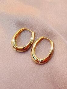 1pair Versatile Metallic Tear Drop & Oval Simple Hoop Earrings