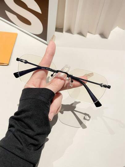 1 Pair Unisex Wei Daxun Same Style Nerd Geek Metal Rimless Blue Light Blocking Glasses