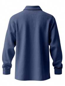 Men's Lightweight Loose Linen Long Sleeve Polo Shirt For Spring & Summer, Half-Placket Button Design, Breathable & Comfortable, Suitable For Beach, Outdoor Activities, Family Gatherings (Note: White, Light Blue, Etc. Colors Are Slightly Sheer; European & American Sizes Run Large, Recommend Ordering One Size Down) - 藏蓝色 - 查看 7