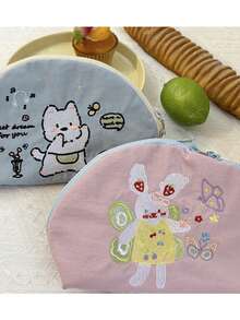 1件女孩刺繡插畫收納包，大容量便攜式拉鍊化妝包，適合旅行與度假必需品，可收納衛生棉、鑰匙、手機、充電器、口紅、化妝品、香水、化妝刷，收納盒與收納袋，適用於護膚與美容產品，適合女性、學生、女學生，聖誕禮物與開學禮物 - 彩色 - 查看 9