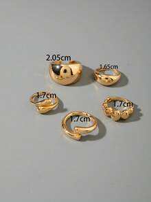 Set de 5 anillos de joyería minimalista y elegante de aleación con acabado liso y geométrico abierto, adecuado para uso diario, casual, fiesta y como regalo