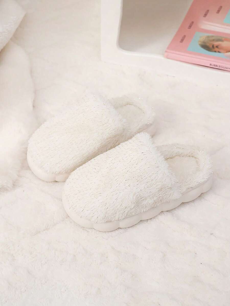 Children's Casual Princess Closed Toe Slippers, Warm Plush Indoor Floor Slippers For Little Girls In Winter