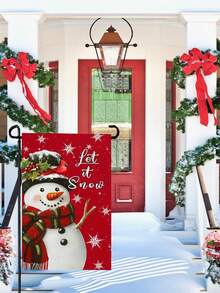 1 pieza Decoración colgante textil de muñeco de nieve "Que Nieve", bandera de patio de invierno con copos de nieve, pancarta impresa a doble cara de 12x18 pulgadas de lino sintético, decoración navideña y de invierno para el hogar, adecuada para el hogar, jardín, porche, cafetería, granja, asta de bandera no incluida