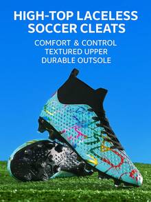 足球鞋，男女通用碎钉足球训练鞋，低帮户外团队运动鞋，适用于人造草坪、硬地及室内训练场。专业大码足球鞋，前系带防滑耐磨橡胶鞋底，AG钉足球鞋，轻质高性能防滑设计专业足球鞋。 - 藍色 - 查看 1