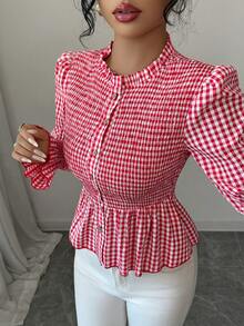 Women's Dual-Tone Plaid Woven Fabric Oversized Shirt, Vintage Style, Suitable For Everyday Wear, Autumn/Winter