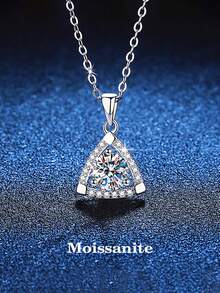 BLOVEMEE 1 chiếc vòng cổ mặt hình tam giác bằng bạc Sterling 925 cao cấp 1 carat Moissanite 6,5mm, thích hợp để đeo hàng ngày, dự tiệc, ngày lễ, ngày lễ tình nhân, ngày của mẹ, giáng sinh, lễ tạ ơn, quà tặng trang sức cho phụ nữ - XL0118M - Xem 7