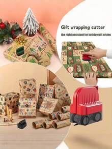 1pc Easy Cut Manual Wrapping Paper Cutter With Wheels,Christmas Gift Wrapping Paper Cutter - Portable, Efficient Straight Line Wrap Trimmer For All Rolls And Paper, No Battery Required, Wrapping Paper Cutter, Paper Roll Cutter,For Scrapbooking And Gift Wrapping, Easy To Use Cylindrical Packaging Cutter - Multicolor - View 5