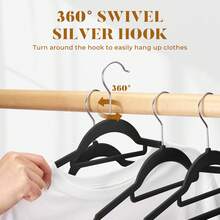 Blauesmeer 50-Piece Velvet Hangers, Space-Saving, Hangers With Tie Clips, 360° Rotatable, Suitable For Suits, Jackets, Shirts, T-Shirts, Dresses, And Camisoles (Black) - 黑色 - 查看 4
