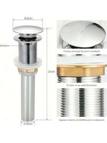 REDDRAGON Tapón de Drenaje del Fregadero, Desagüe de Pileta de Acero Inoxidable, Tapón de Drenaje Emergente del Baño, Drenaje Sin Orificio de Desbordamiento para Cocina, Antiobstrucción - 1 - Ver 5