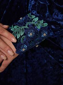 Vestido de bola elegante, modesto y de talla grande con cuello en V, con cordones, volantes, diseño de transferencia, abertura alta y dobladillo de sirena, para fiesta de graduación, boda, fiesta y vestido de invitada de boda