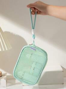 1 Pc Mesh Makeup Bag, High Appearance Level, Dopamine Pearl Zipper, Large-Capacity Storage Bag